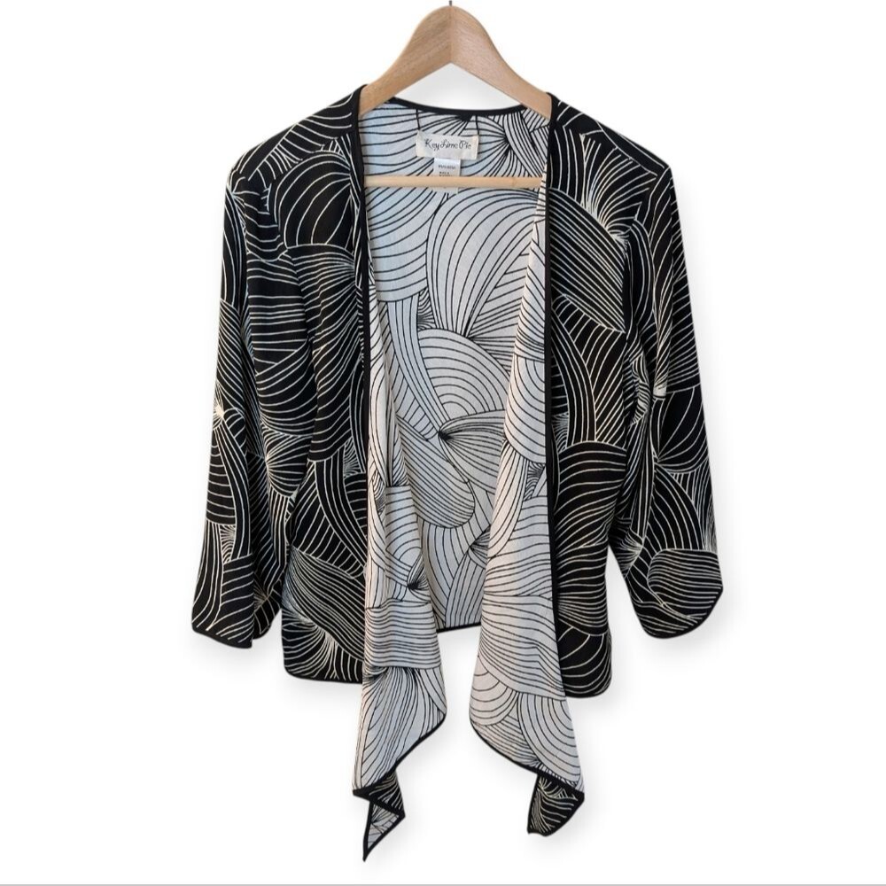Key Lime Pie Open Front Cardigan Kimono Black And White Swirl Large Reversible
